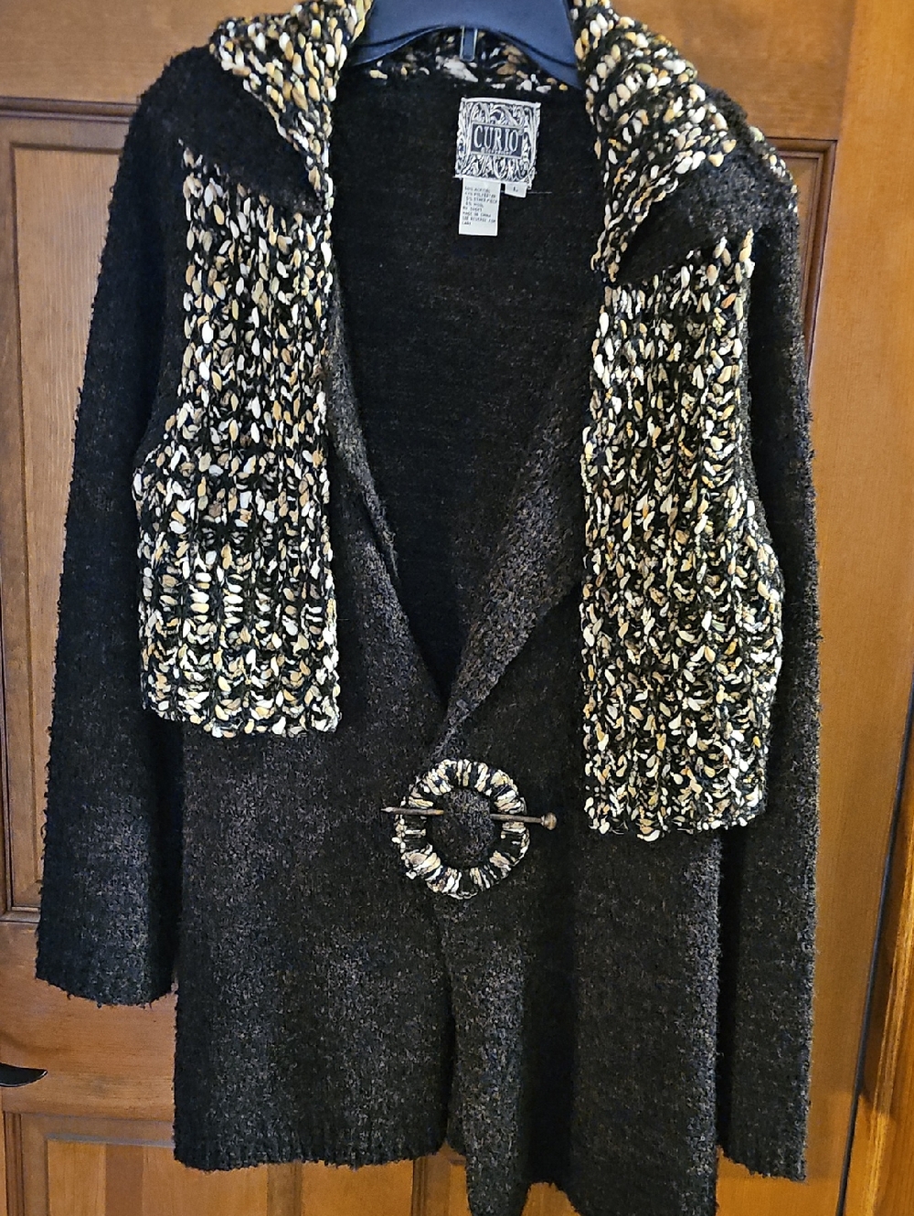 CURIO COPYRIGHT BROWN & Cream Textured Knit Women's Sweater Cardigan EUC